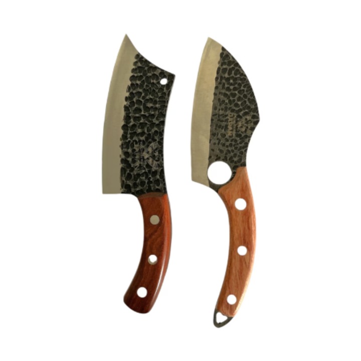 Set 2 cutite japoneze profesionale VICTINY, maner ergonomic din lemn, otel carbon, 15cm si 16cm