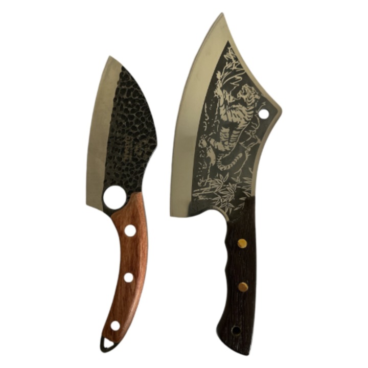 Set 2 cutite japoneze profesionale VICTINY, lama din otel carbon, maner ergonomic din lemn, teaca inclusa