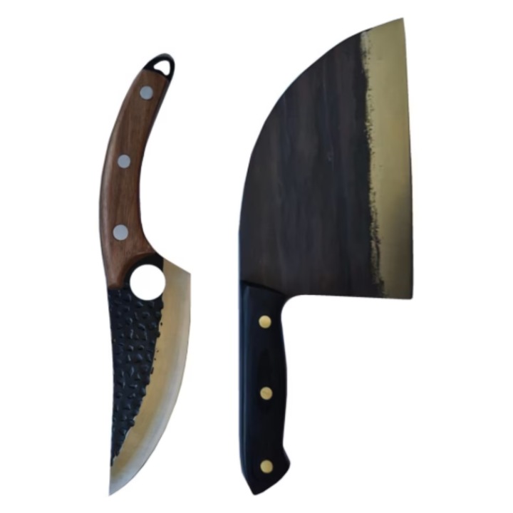 Set 2 cutite japoneze profesionale VICTINY, cutit pentru macelarie 15cm, satar sarbesc, maner ergonomic din lemn, teaca inclusa