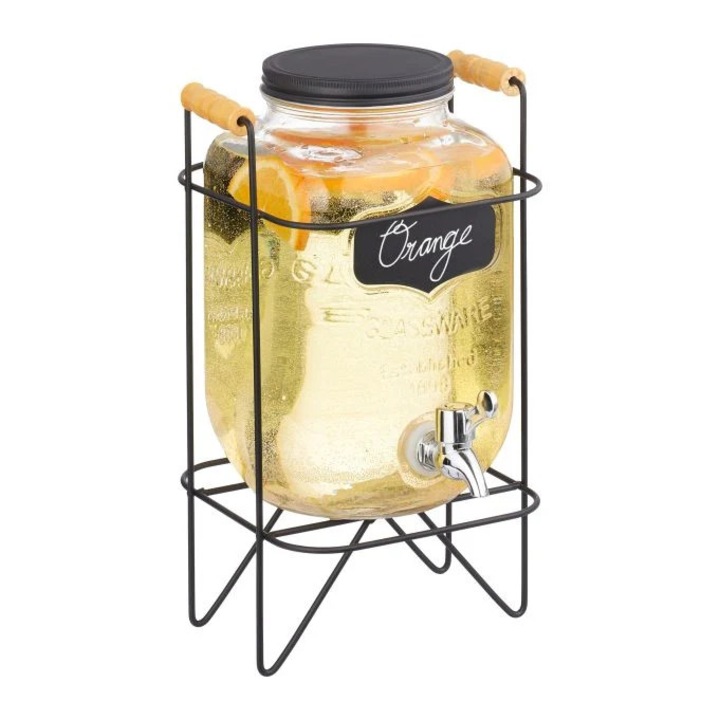 Dozator de băuturi Northix, sticlă transparentă cu suport negru, capacitate 5l, 38x19, 5x19, 5cm