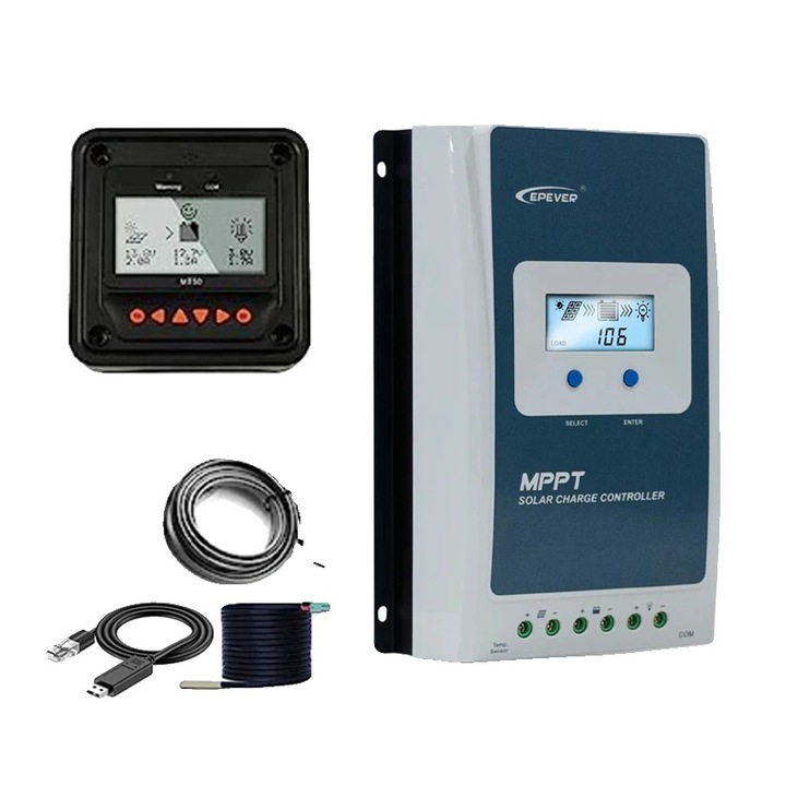 Controler de incarcare solara, MT5020A, tehnologie MPPT, display LCD multifunctional, 20A, negru