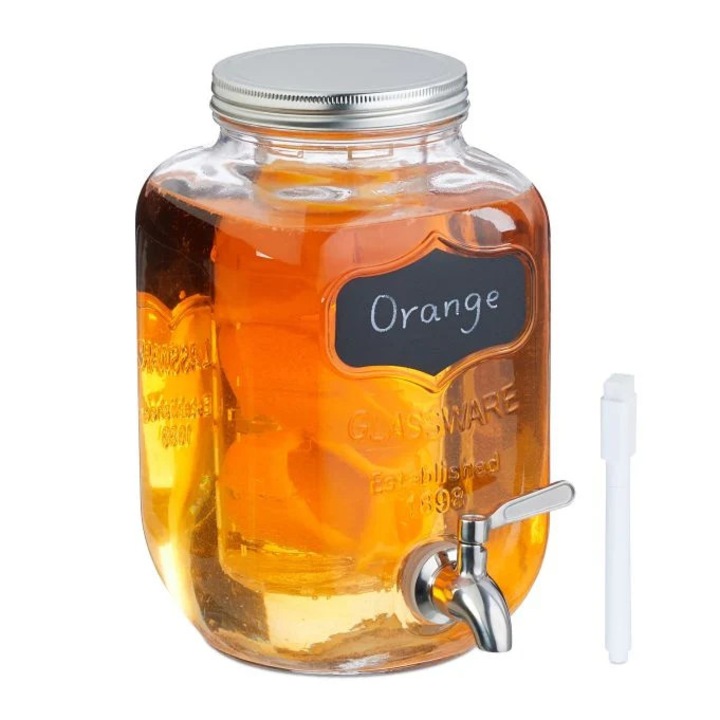 Dozator de bauturi Northix, design retro, insertie pentru fructe, sticla, 31, 5x21, 5x21, 5cm