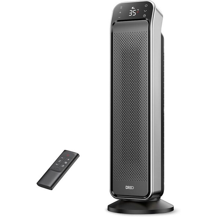 Aeroterma Dreo Solaris Max, ceramică, argintie, 25 inch, 2000 W, telecomandă, termostat