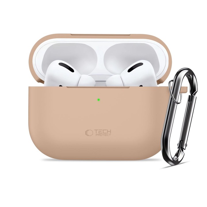 Carcasa, Tech-Protect, Silicon, compatibila cu Apple AirPods Pro 3, Crem/Maro