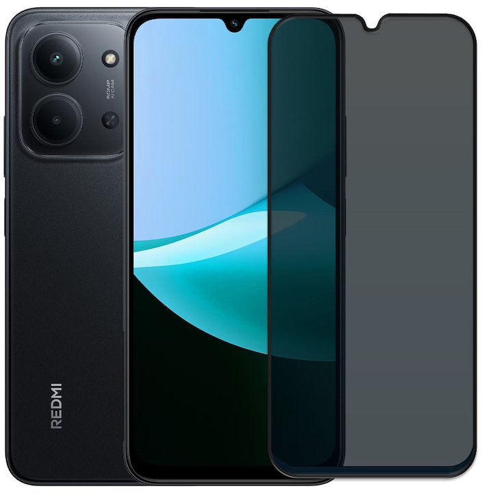 Folie din sticla securizata pentru Xiaomi Redmi 15C, HAMSTERBOX Privacy Shield, Protectie completa ecran, Full face, Aplicare rapida, Case Friendly, Negru