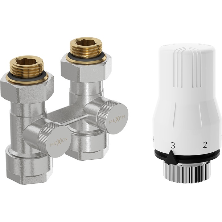 Mexen G02 termosztatikus készlet kétcsöves DN50, egyenes 1/2"x16 mm, nikkel - W912-016-928-01