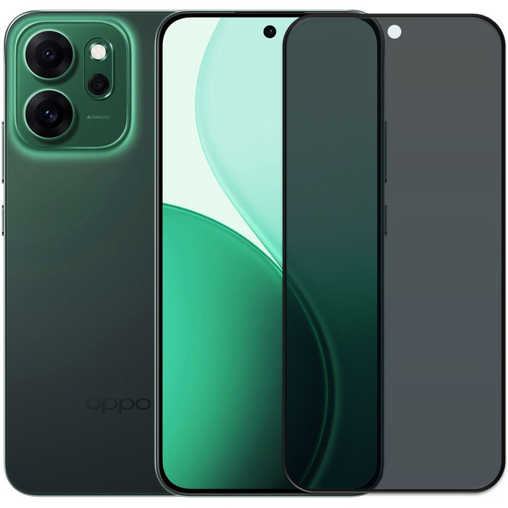 Folie din sticla securizata pentru Oppo Reno 14F, HAMSTERBOX Privacy Shield, Protectie completa ecran, Full face, Aplicare rapida, Case Friendly, Negru