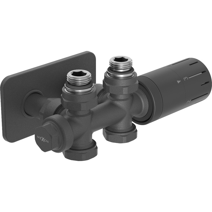 Mexen G05 set de termostat unghiular/linear cu rozeta S, Duplex, DN50, antracit - W908-958-910-66