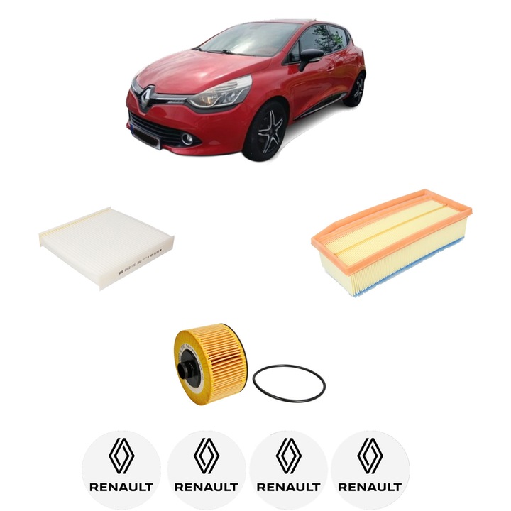 Pachet revizie RENAULT CLIO IV (BH_) 1.2 TCe 120 (BHAU) din 2016-2021, Contine filtru aer, ulei, habitaclu MANN, 4x Stickere cu RENAULT