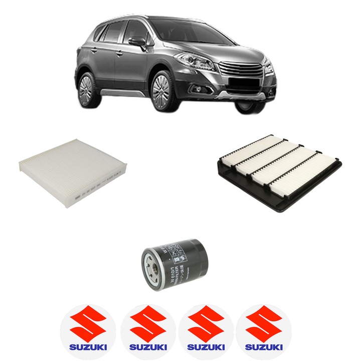 Pachet revizie SUZUKI SX4 S-CROSS (JY) 1.4 T (AKK414) din 2016-2022, Contine filtru aer, ulei, habitaclu MANN, 4x Stickere cu SUZUKI