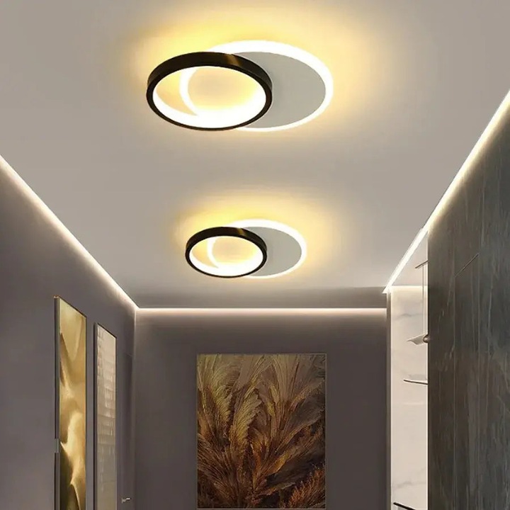 Aplica LED 27W, 2 cercuri, lumina rece calda neutra, design modern alb-negru