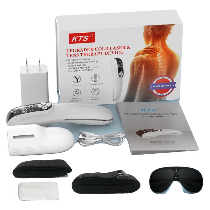 Dispozitiv terapie cu laser rece, ameliorare durere, recuperare musculara, 1 set, 650nm/808nm, portabil, KTS