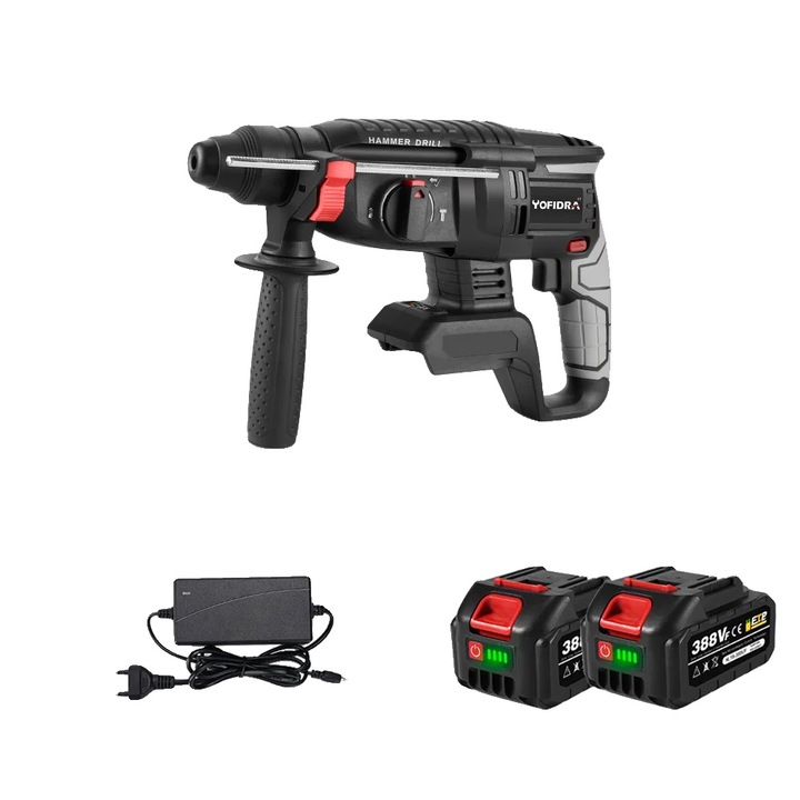 Elektromos ütvefúró, szénkefe nélküli motor, multifunkcionális kialakítás, 2 akkumulátoros készlet, 1680W, 26mm, 15000mAh