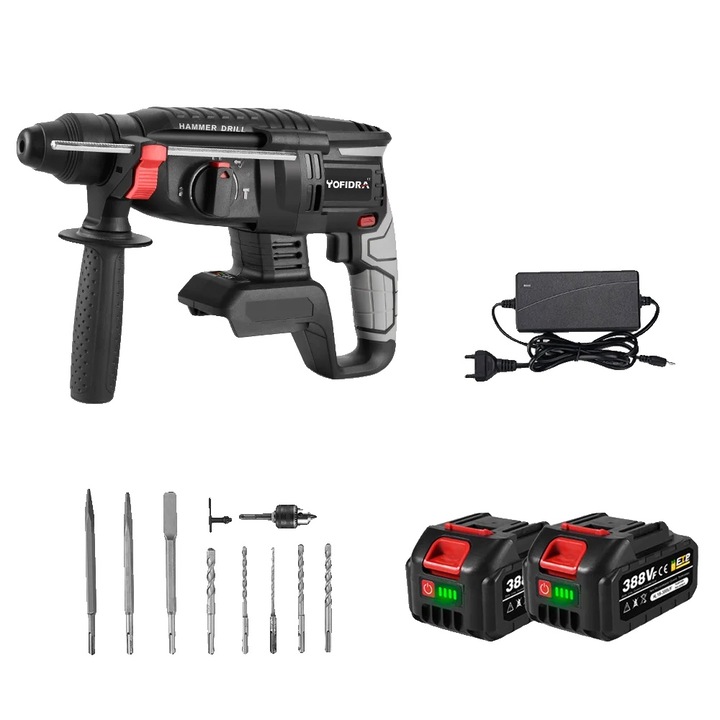 Elektromos ütvefúró, kefe nélküli motor, multifunkcionális kialakítás, 2 akkumulátoros készlet, 26 mm, 1680 W