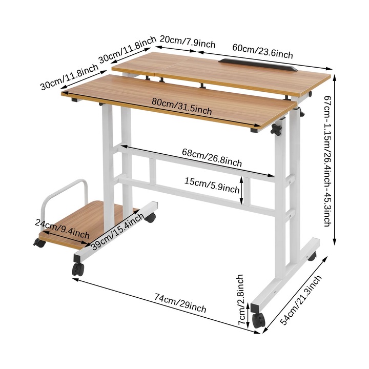 Birou pliabil de calculator, design ajustabil, nuc deschis