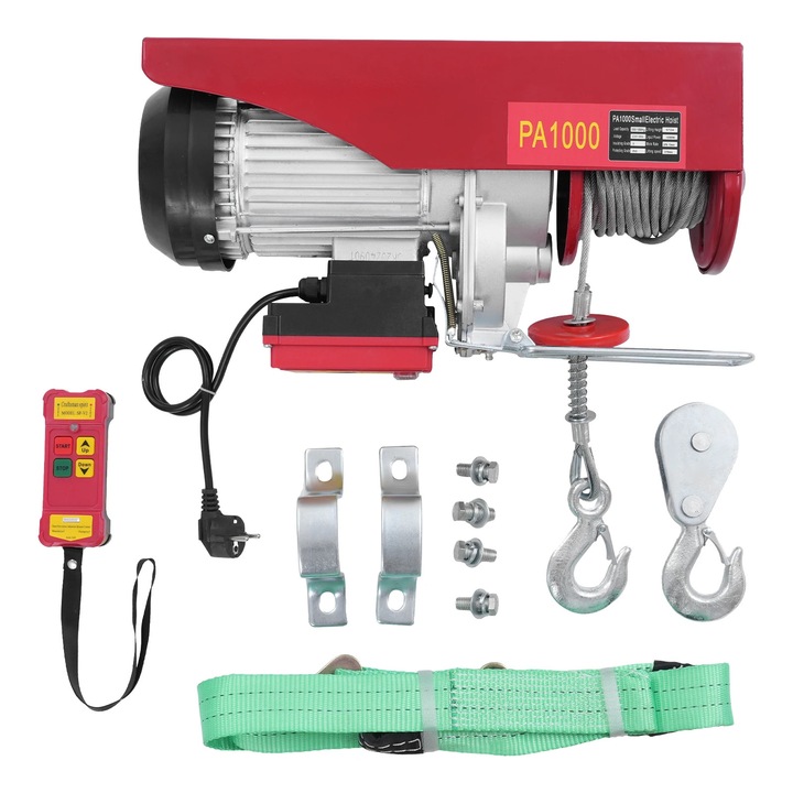 Palan electric cu cablu, 1 t, 12 m/6 m, telecomandă wireless, aluminiu, 220V