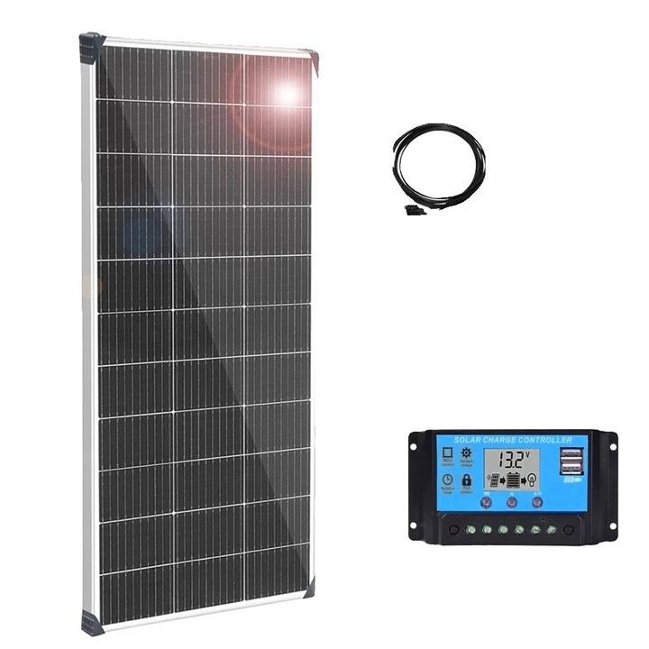 Panou solar monocrystalline 150W, dimensiuni 1045x550x25mm, design durabil, set complet