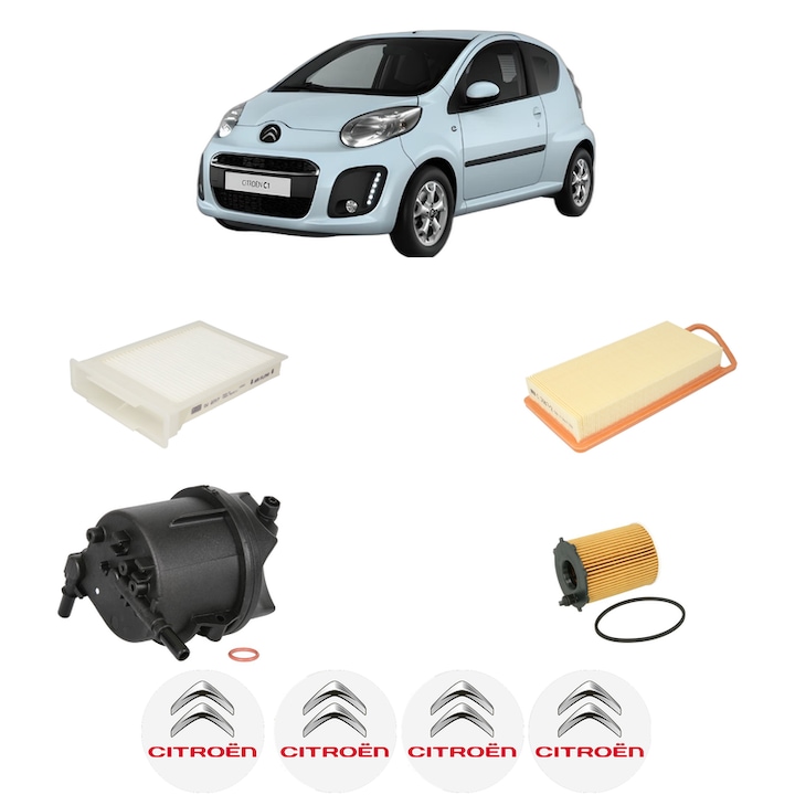 Pachet revizie CITROEN C1 (PM_, PN_) 1.4 HDi din 2005-2014, Contine filtru aer, ulei, combustibil, habitaclu MANN, 4x Stickere cu CITROEN