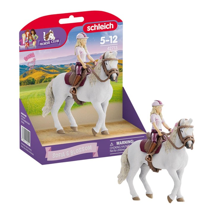 Комплект фигурки Schleich Horse Club - София и Блосъм, с цветя в гривата, асорти цветове, размер 10x15x22см
