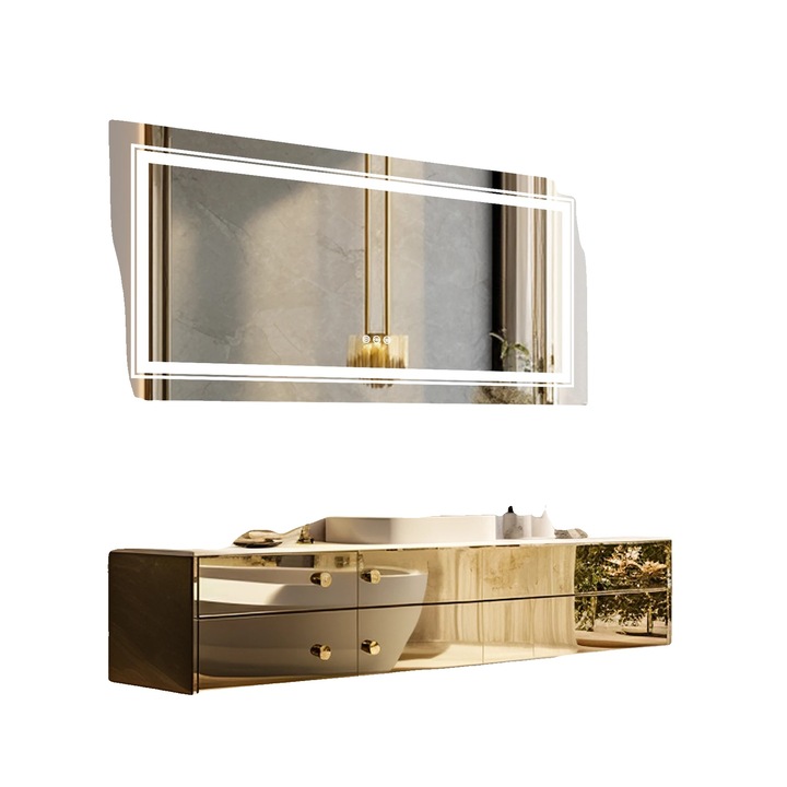 Oglinda cosmetica, iluminare LED, ajustabila, anti-aburire, argintie, 42x20 inch