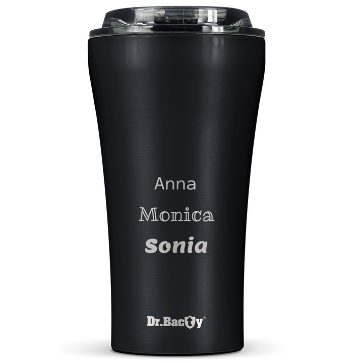 Cana termica Apollo, 360 ml, Negru Mat, cu gravura personalizata