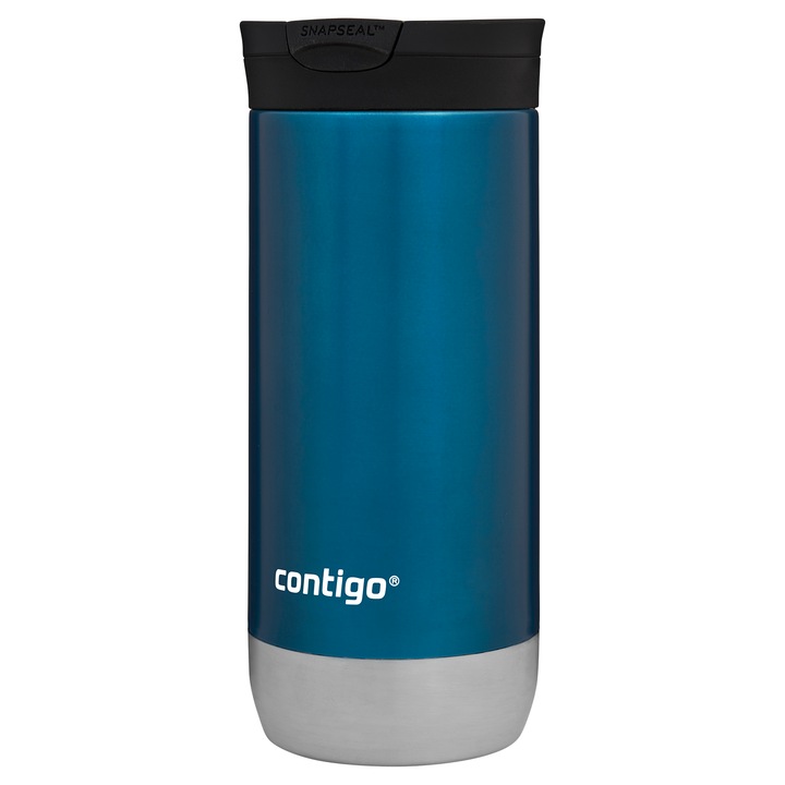 Cana termica Contigo Huron 2.0 cu gravura 470ml, albastru, rezistenta la scurgeri, mentine temperatura 6 ore