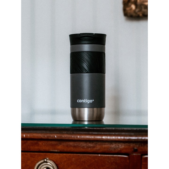 Cana termica Contigo Byron 2.0 cu gravura 470ml, 100% etansa, capac SnapSeal, Grafit Mat