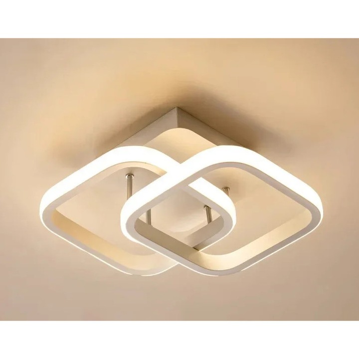 Lustra moderna, alba patrata, lumina tricolora, dimabila