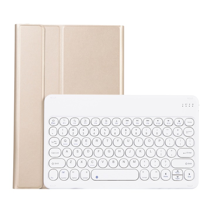 Husa cu tastatura Bluetooth 3.0 pentru Lenovo Qitian K10 TB-X6C6X, cu suport, tastatura detasabila, piele PU, Auriu