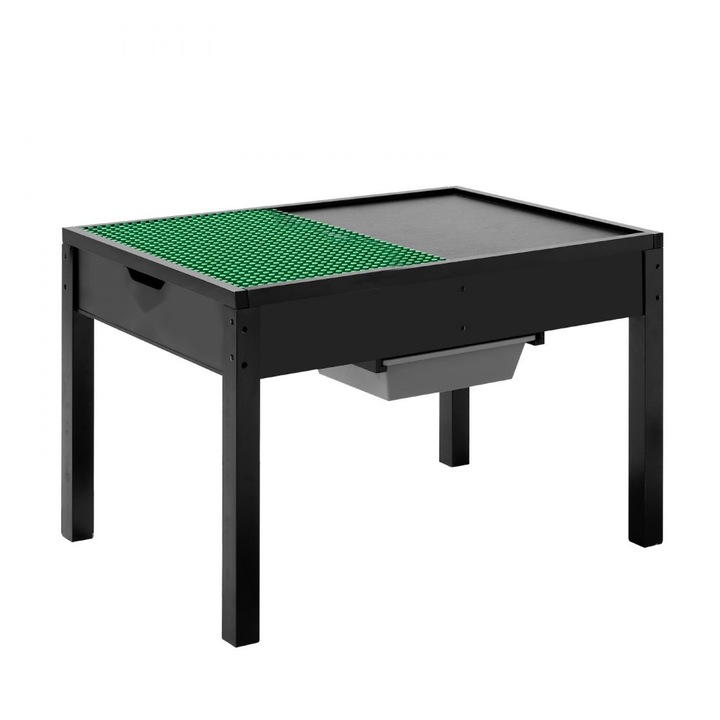 Masa de Activitati pentru Copii, din Lemn, Blat Dublu-Fata, 2 Cutii Depozitare, 3+ Ani, Negru si Verde