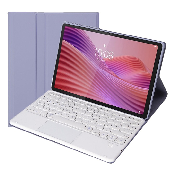 Husa cu tastatura Bluetooth 3.0 pentru Lenovo Tab 10.1 / ZhaoYang K10C 10.1, cu touchpad, piele PU, Lavanda Alba