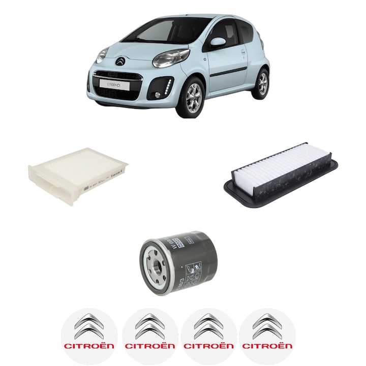 Pachet revizie CITROEN C1 (PM_, PN_) 1 din 2005-2014, Contine filtru aer, ulei, habitaclu MANN, 4x Stickere cu CITROEN