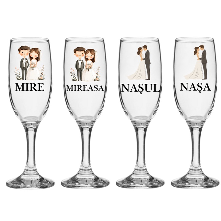 Set pahare miri si nasi cadou de nunta 4 bucati