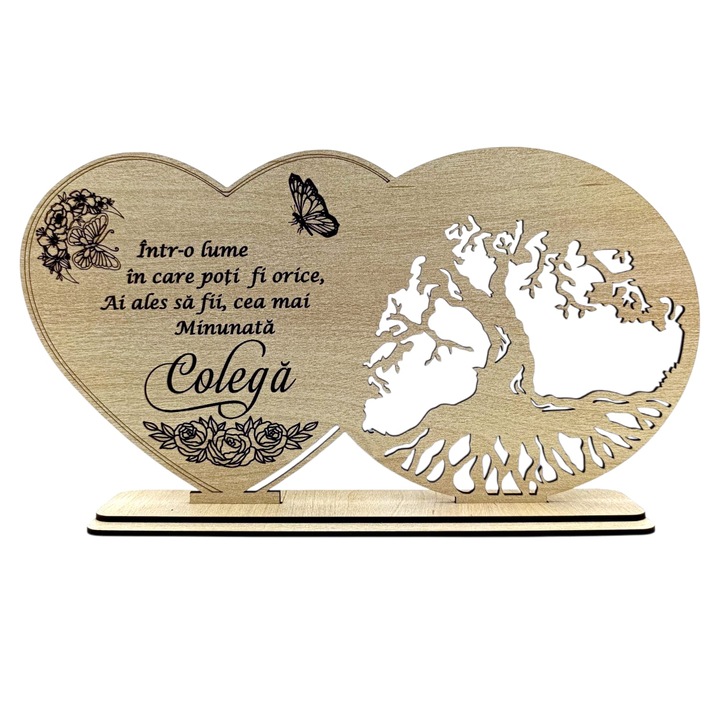 Decoratiune Blank din lemn cu mesaj pentru Colega – cadou personalizat handmade, crem, 30x18 cm