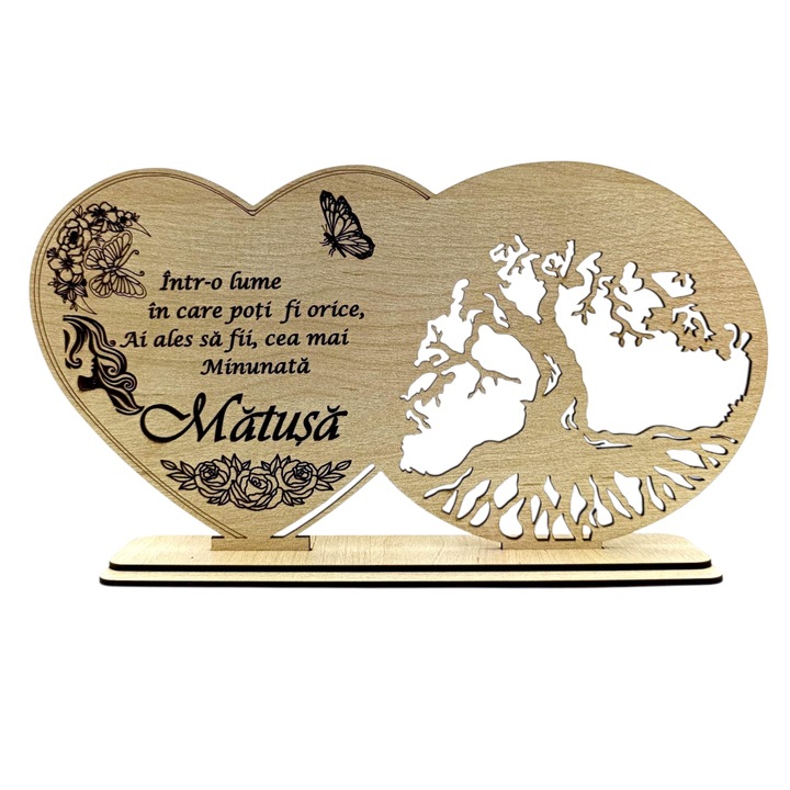 Decoratiune Blank din lemn cu mesaj pentru Matusa – cadou personalizat handmade, crem, 30x18 cm