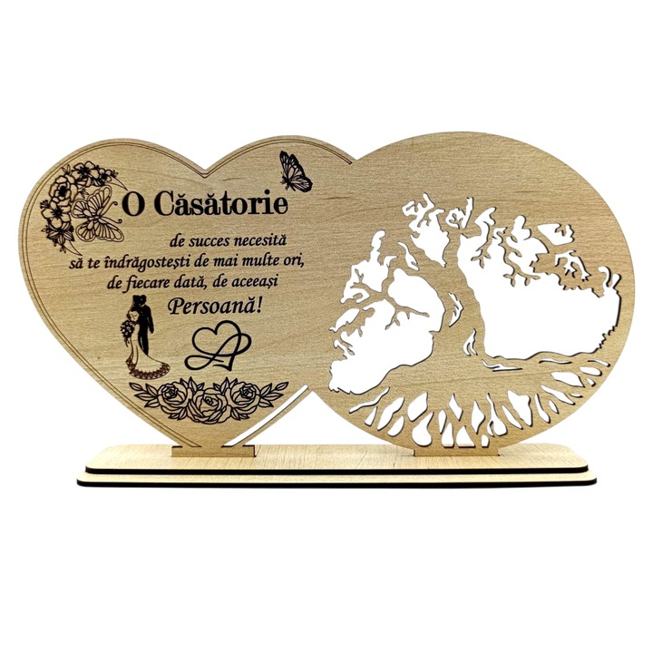 Decoratiune Blank din lemn cu mesaj pentru Casatorie – cadou personalizat handmade, crem, 30x18 cm