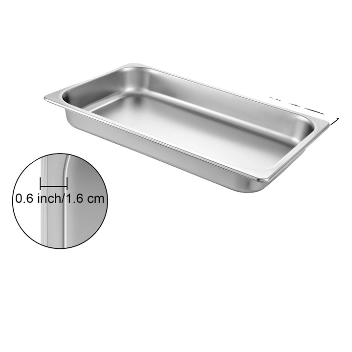 Комплект от 6 тави за гастронорм от неръждаема стомана, капацитет 8.5L, размери 20.8x12.8x2.5 инча