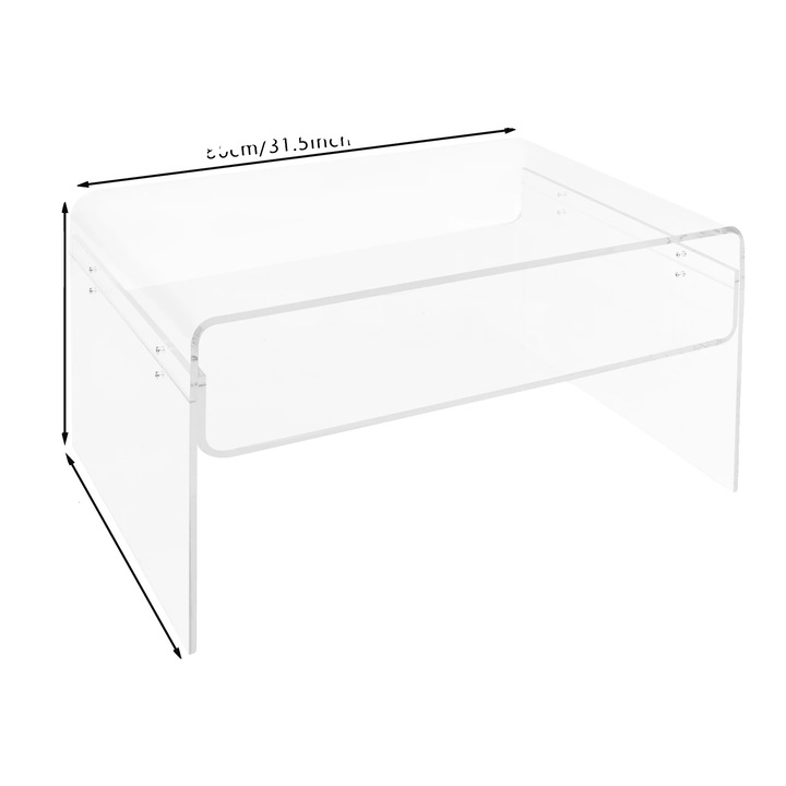 Акрилна масичка за кафе, модерен дизайн, прозрачна, 31.5x19.7x15 инча, лесен монтаж