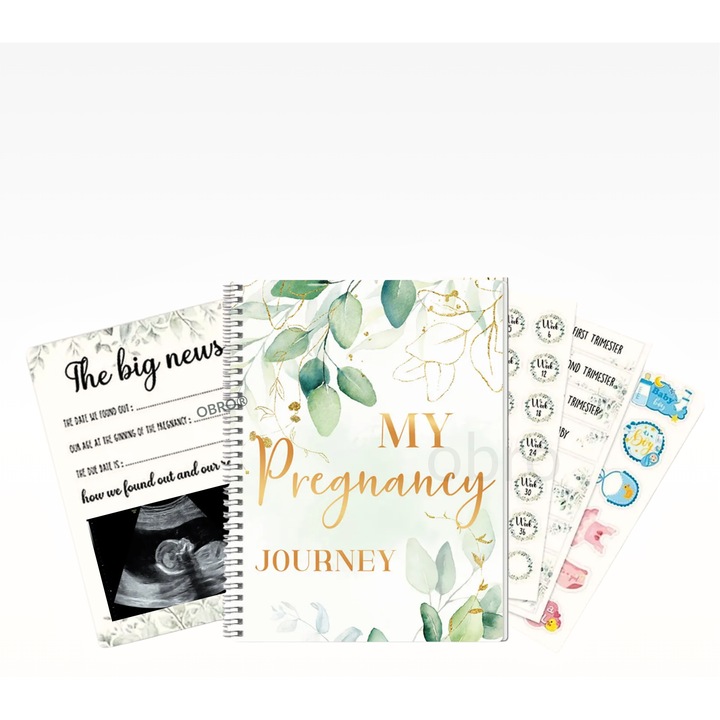 Jurnal de Sarcina cu Stickere – Agenda A4 pentru Amintiri & Poze, Saptamanile 4–41 + Welcome Baby, Verde