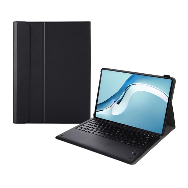 Husa cu tastatura Bluetooth 3.0 pentru Huawei MatePad Pro 12.6 2021, cu suport, piele PU, Negru