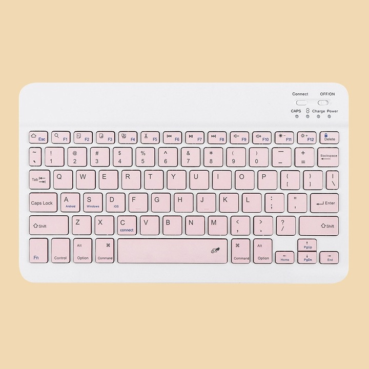 Husa cu tastatura Bluetooth pentru Tablet PC, tastatura detasabila, culoare roz