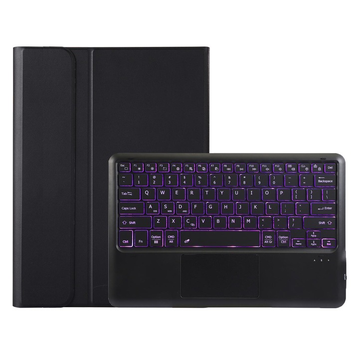 Husa cu tastatura Bluetooth 3.0 pentru Honor Pad 10 AH29-AS, cu touchpad, piele PU, iluminare, incarcare Type-C, Negru