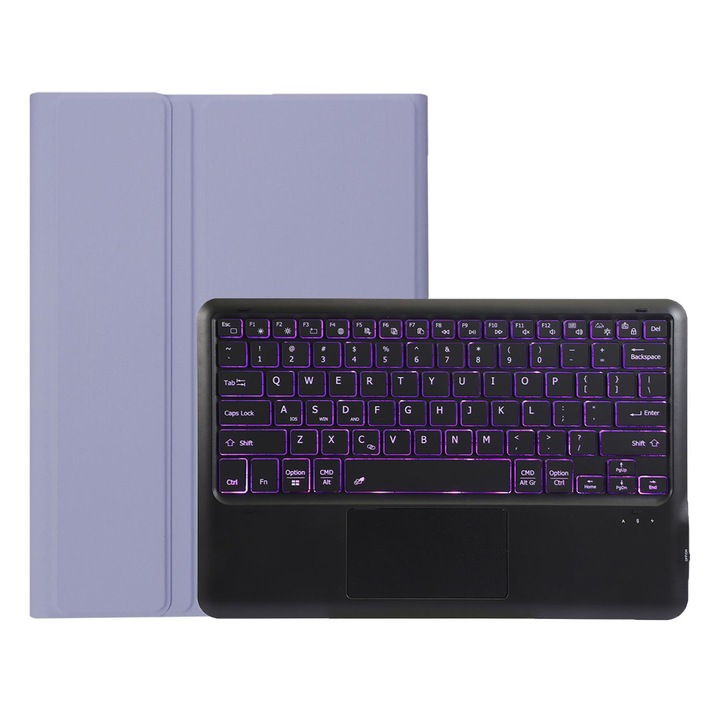 Husa cu tastatura Bluetooth 3.0 pentru Honor Pad 10 AH29-AS, cu touchpad, piele PU, iluminare, incarcare Type-C, Violet