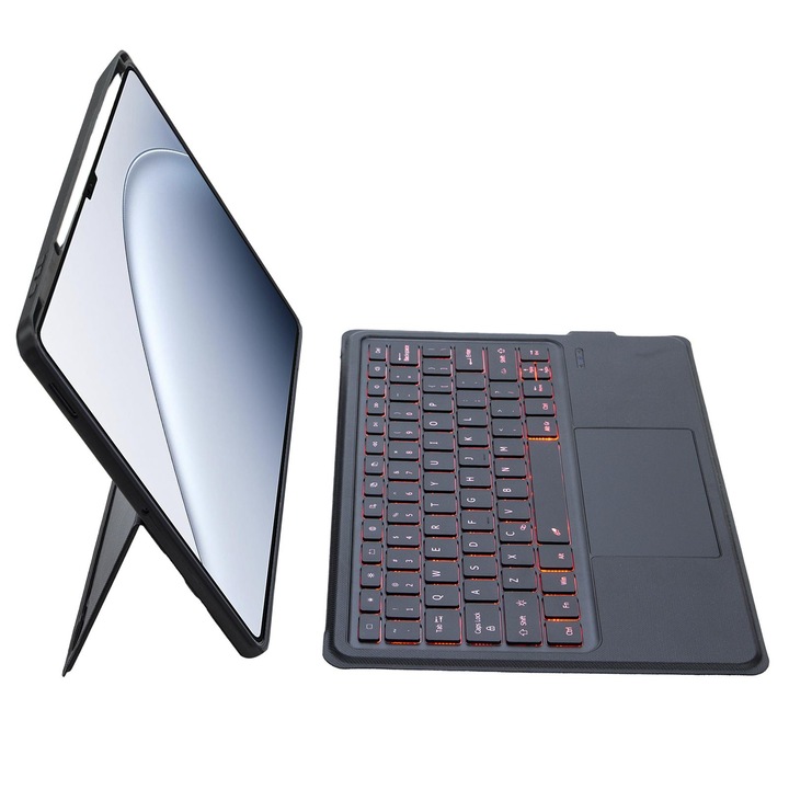 Husa cu tastatura Bluetooth 3.0 pentru Xiaomi Pad 7 Ultra cu touchpad, cu suport, tastatura detasabila, iluminare, piele PU, Negru