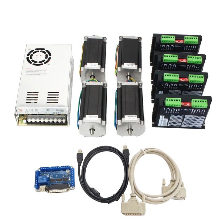 Kit CNC, Motor Pas cu Pas cu Cuplu Mare, Placa de Control Versatila, 4 Axe LPT Mach3