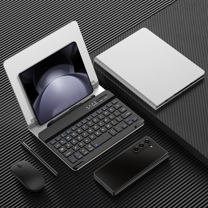 Husa cu tastatura Bluetooth pentru Samsung Galaxy Z Fold/Fold2/Fold3/Fold4/Huawei Mate Xs/X2/Xs2/X3/Xiaomi Mix Fold/Mix Fold 2/vivo X Fold/X Fold2, argintie