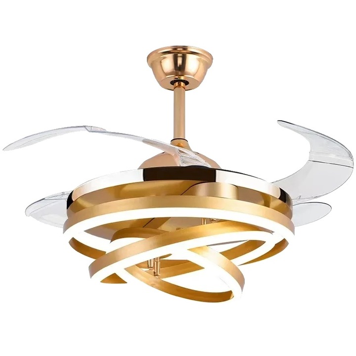 Вентилатор за таван, 42 инча, LED, златист, с дистанционно управление, 220V