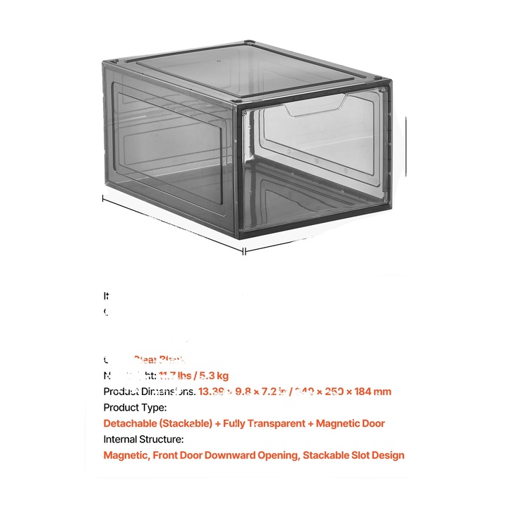 Cutii de depozitare pentru incaltaminte, set de 9, design stivuibil, impermeabile, negre, 13.39x9.8x7.2 inches