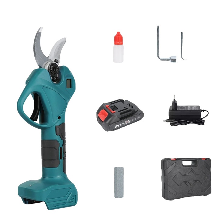 Foarfeca electrica pentru gradinarit, cu motor fara perii, design ergonomic, 1x baterie, 40mm diametru taiere, 320g