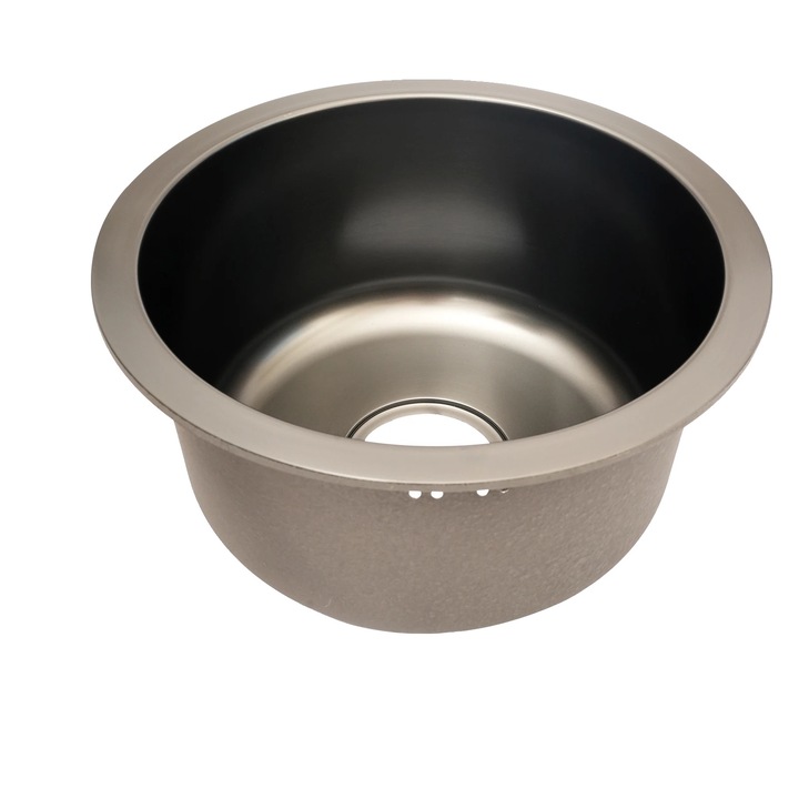 Chiuveta bucatarie rotunda, inox, design modern, gri